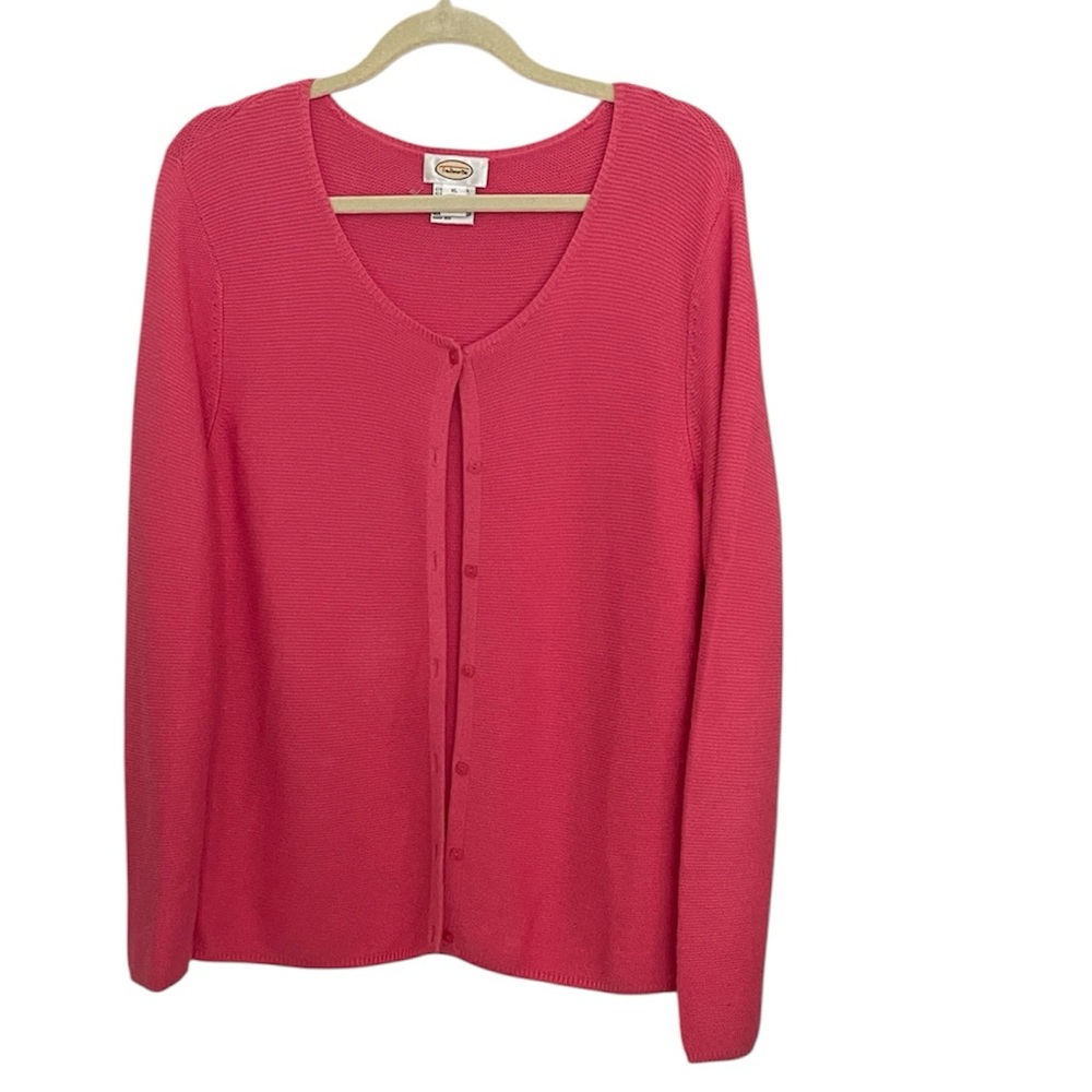 Vintage Talbots Bright Pink Textured Button-Front Knit Cardigan Size XL
